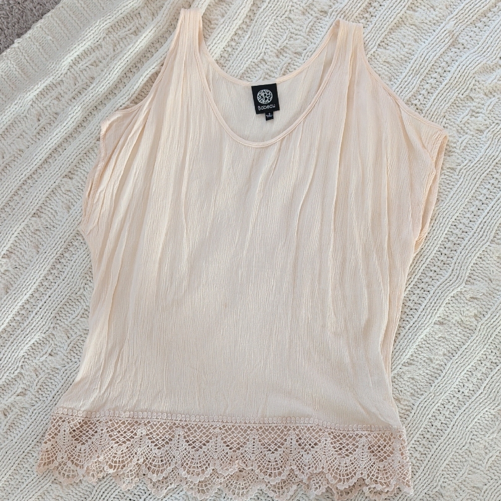 Babeau Cold Shoulder Peach Top Lace Trim